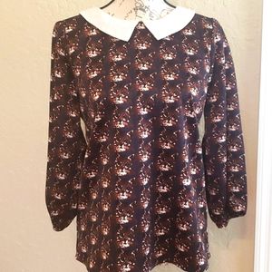 FROCK SHOP *Quarter sleeve Kitty Cat Blouse😻🐾😸*Small